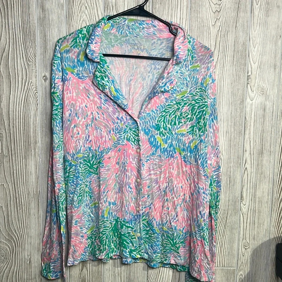 Lilly Pulitzer PJ Knit Button Up Pajama Top Multi Stargazer Pajamas Top XL - Picture 1 of 4